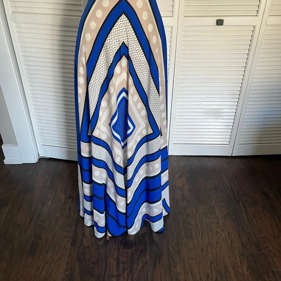 ELIZA J long maxi Halter Dress blue cream tan black 2 - Picture 4 of 14